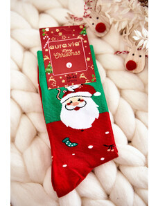 Kesi Men's Christmas cotton socks with Santa Clas green and red