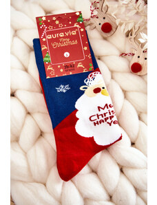 Kesi Men's Christmas Cotton Socks with Santa Clauses Navy Blue and Red