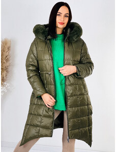 Webmoda Dámska prešívaná zimná bunda s kožušinovou kapucňou - khaki