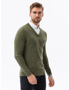 Ombre Clothing Pánsky sveter s bielym golierom - olivový V5 E120