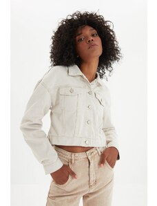 Trendyol béžová crop džínsová bunda
