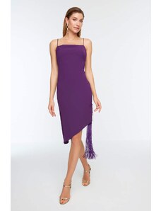Trendyol fialový strapec detailné večerné šaty