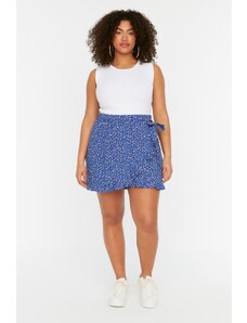 Trendyol Curve Blue Floral Pattern Woven Tie Shorts Skirt