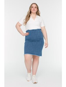 Trendyol Curve Modrá tenká džínsová sukňa s vysokým pásom