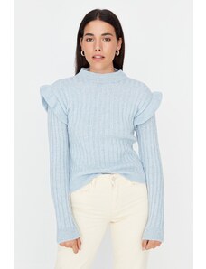 Trendyol svetlomodrý pletený detailný pletený sveter