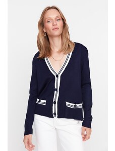 Trendyol Navy modrý pruhovaný pletený sveter