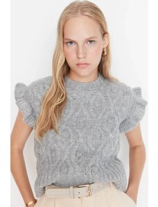 Trendyol Grey Crop, sveter z mäkkého textúrovaného úpletu
