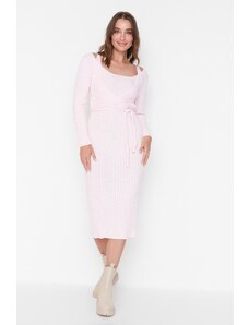 Trendyol ružové šnurovacie detailné svetrové šaty