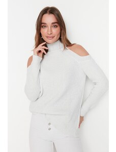 Trendyol Ecru trblietavé okno/vystrihnutý detailný pletený sveter