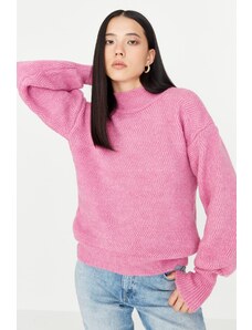 Trendyol ružový sveter so základnou pleteninou s mäkkou textúrou