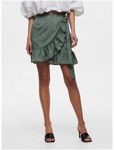 Green Polka Dot Short Wrap Skirt with Ruffle ONLY Olivia - Women