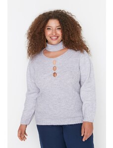 Trendyol Curve fialový golier detailný pletený sveter