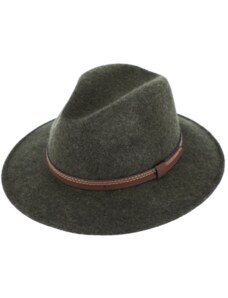 Fiebig - Headwear since 1903 Zimný plstený klobúk - zelený melanž s koženým pásikom