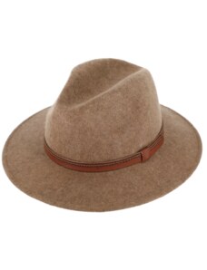 Fiebig - Headwear since 1903 Zimný plstený klobúk - béžový melanž s koženým pásikom