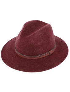 Fiebig - Headwear since 1903 Zimný plstený klobúk - bordová melanž s koženým pásikom