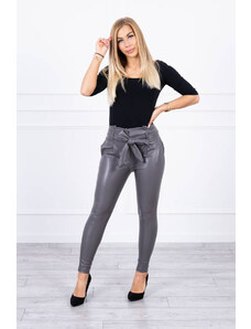 Kesi Leather trousers with graphite tie at the front