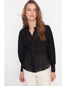 Trendyol Black Woven Pleated Shoulder Shirt