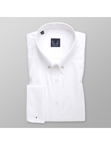Willsoor Klasická pánska košeľa biela s hladkým vzorom a golierom pin-collar 14783