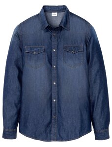 bonprix Džínsová košeľa Slim Fit, dlhý rukáv, farba modrá