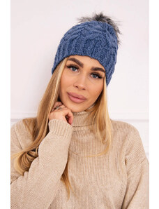 Fashion L&L Zimná čiapka s brmbolcom Daria džínsovo modrá