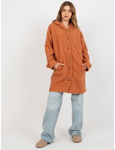 Fashionhunters Dámsky tmavooranžový plyšový kabát s kapucňou