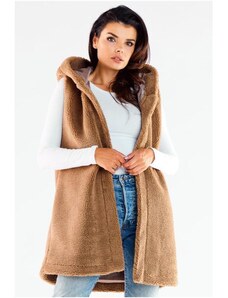Skvelá Móda Dámska hrejivá vesta s kapucňou v hnedej farbe