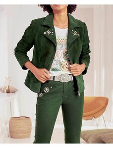 Linea Tesini Semišová kožená bunda s kamienkami, zelená