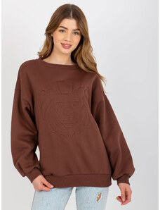 Fashionhunters Women's hoodless sweatshirt with embroidery - brown