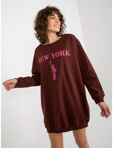 Fashionhunters Dark brown and pink oversize sweatshirt with long print