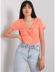 Fashionhunters Women's T-shirt with short sleeves and neckline - coral