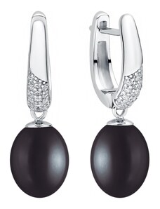 Gaura Pearls Stříbrné náušnice s černou 8.5-9 mm perlou Avril, stříbro 925/1000