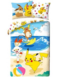 Halantex Bavlnené posteľné obliečky Pokémoni na pláži - 100% bavlna - 70 x 90 cm + 140 x 200 cm