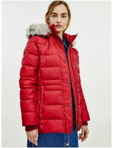Červená dámska zimná páperová bunda Tommy Hilfiger - ženy