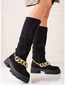 Women's Boots Shelvt black with gold chain