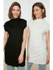 Trendyol Black-White 2-Pack Stand Collar Sleeveless Underwear Liner Tunic