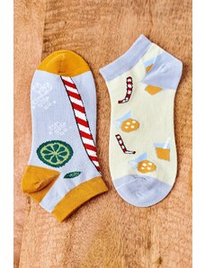 Kesi Unpaired Socks With Drink And Straw Yellow-Grey