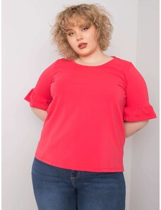Fashionhunters Coral blouse plus sizes with decorative sleeves