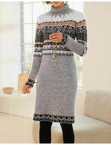 Linea Tesini Šaty zo žakárového úpletu, šedo-viacfarebné