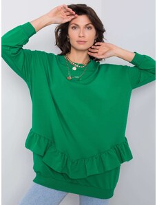 Fashionhunters Green cotton sweatshirt with ruffles