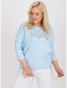 Fashionhunters Light blue blouse of larger size with 3/4 sleeves