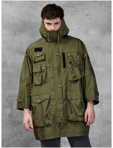 Khaki Men's Oversize Lightweight Hooded Jacket with Diesel Pockets - Men's