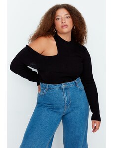 Trendyol Curve Black Shoulder detailný pletený sveter