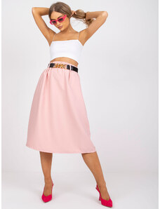 Fashionhunters Light pink trapezoidal midi skirt with pockets