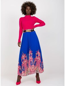 Fashionhunters Dark blue pleated maxi skirt with belt