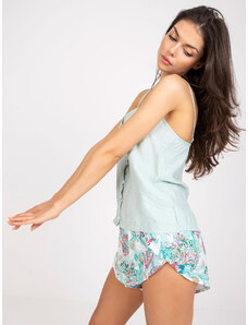 Fashionhunters Turquoise two-piece pajamas with shorts