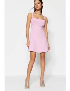 Trendyol Collection Ružové tkané spoločenské šaty s otvoreným pásom/Skater