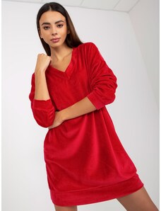 Fashionhunters Red velor dress with long sleeves