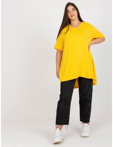 Fashionhunters Yellow monochrome blouse of larger size with neckline