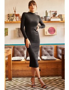 Olalook Women's Black Lycra Raised Long Camisole Dress