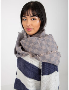 Fashionhunters Grey and light pink lady's checkered winter scarf